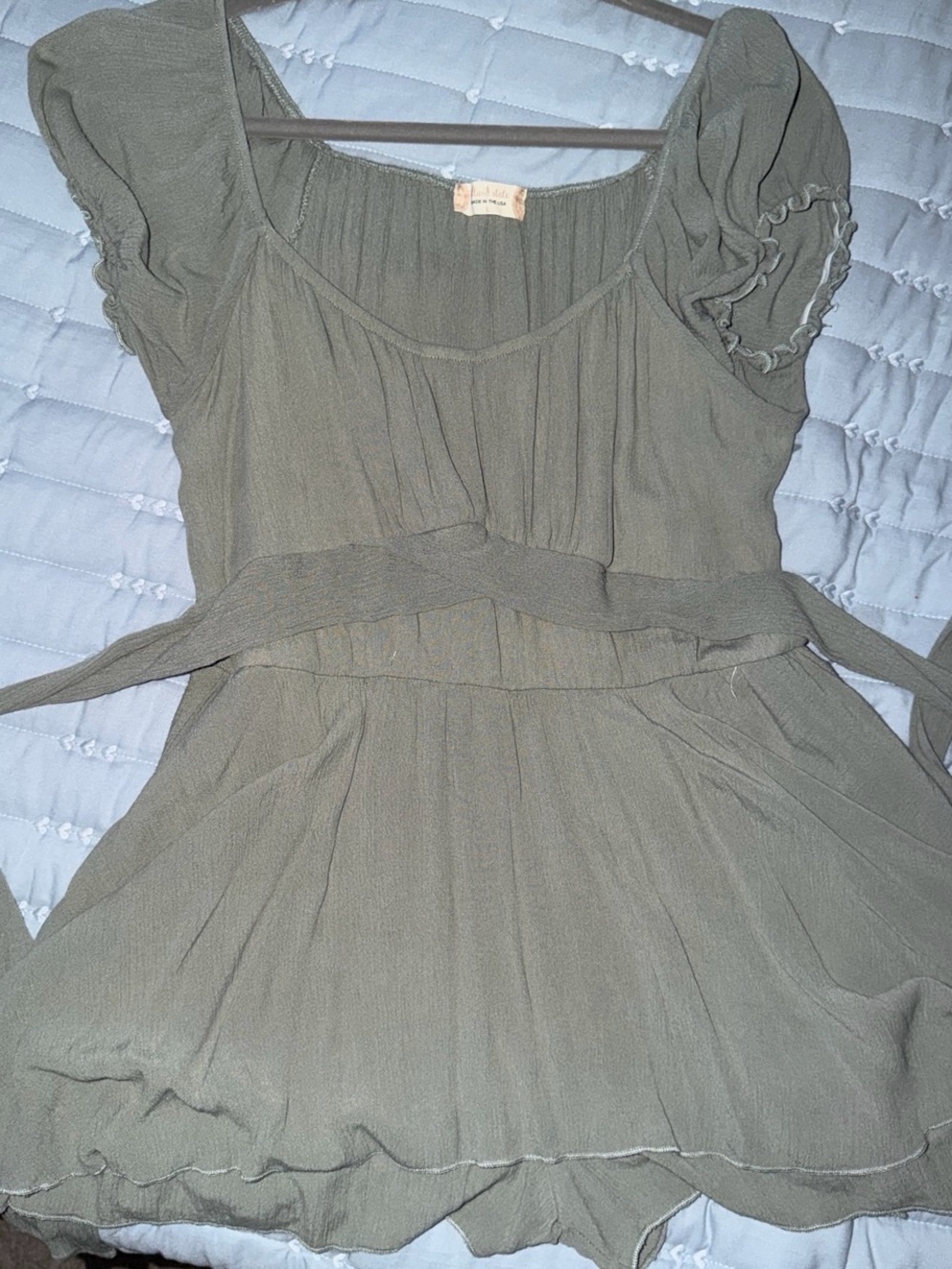 Altar’d State Slate Short Sleeve Ruffle Romper